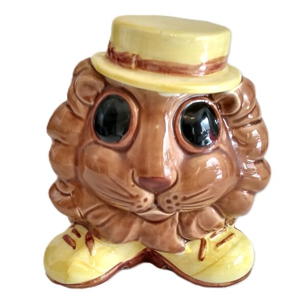 Vintage 1960's Relpo Ceramic Lion Planter-Big Eyes-Yellow Hat/Shoes-6901-Japan - Picture 3 of 10
